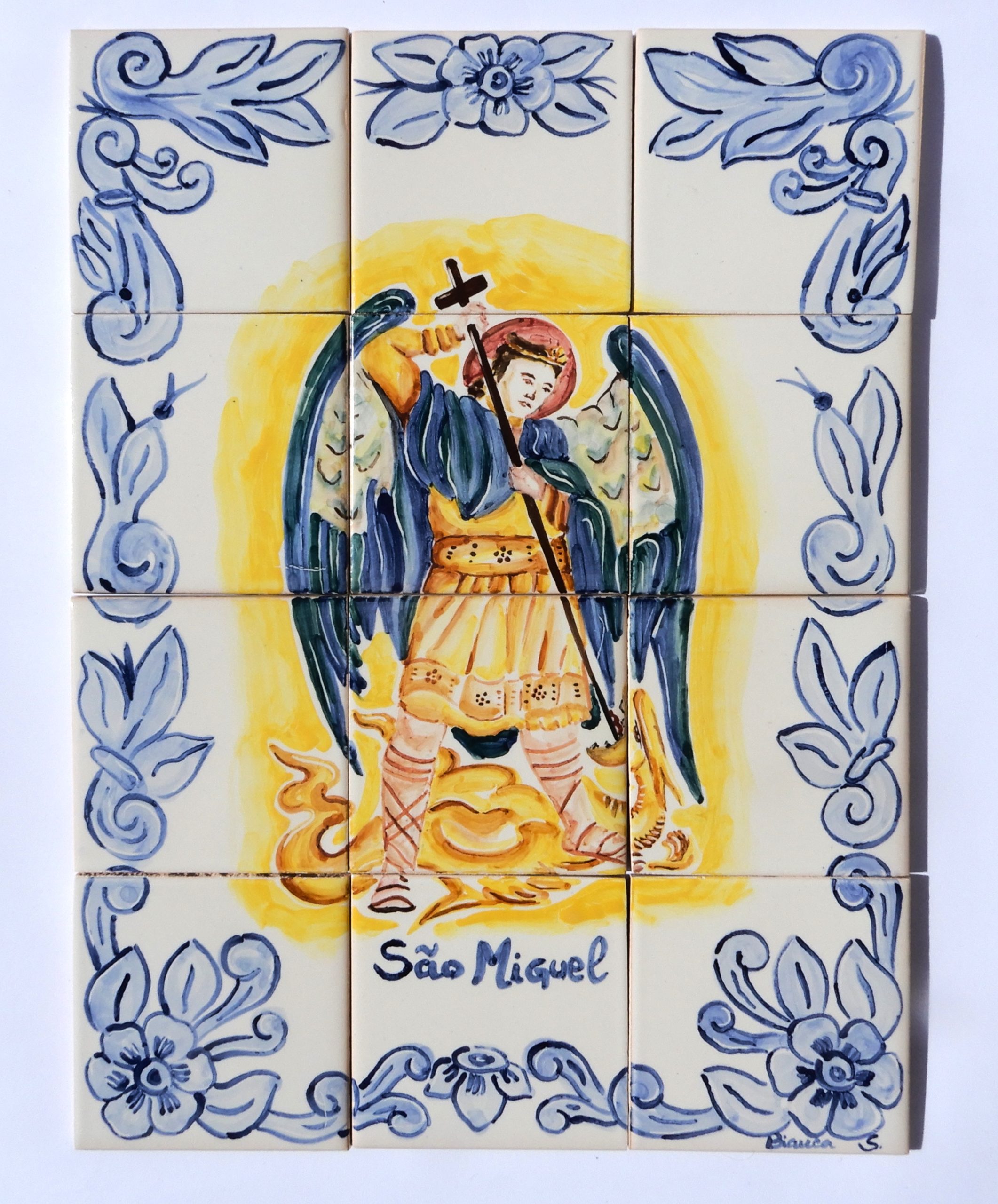Painel 12 azulejos Arcanjo São Miguel