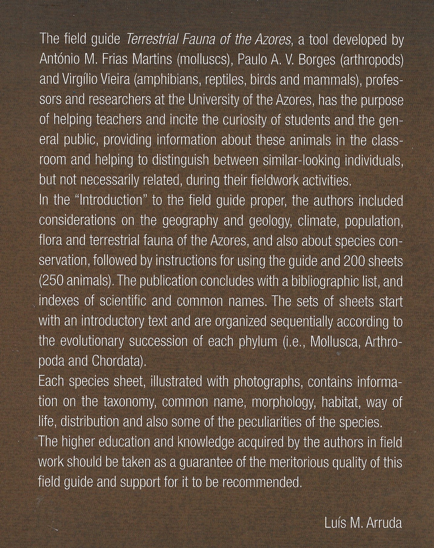 Livro/guia, Terrestrial fauna of the Azores